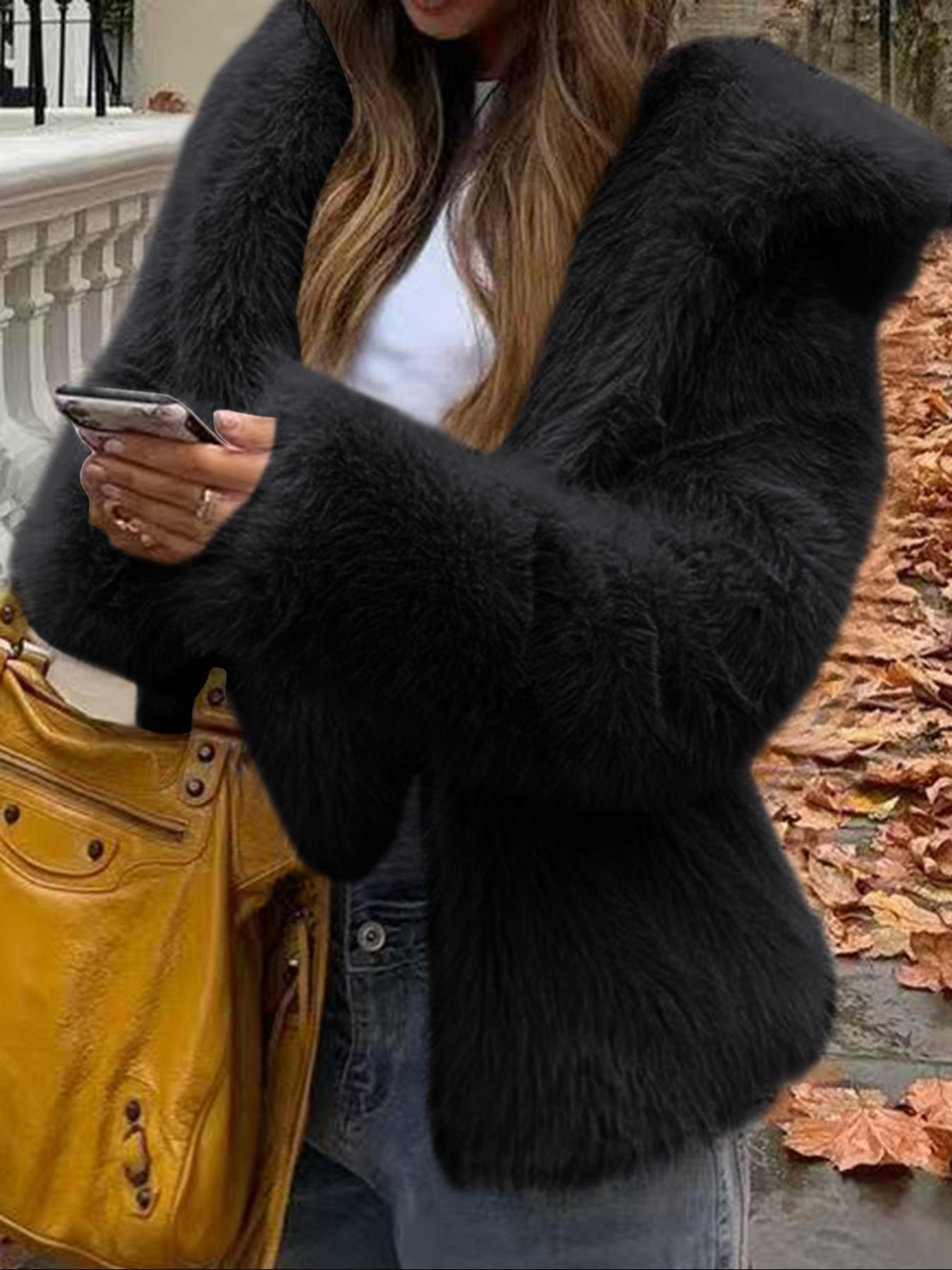 Women's Casual Faux Fur Hooded Jacket, Short Fall & Winter Coat, Medium-Weight with a Luxe Feel, Fitted Design