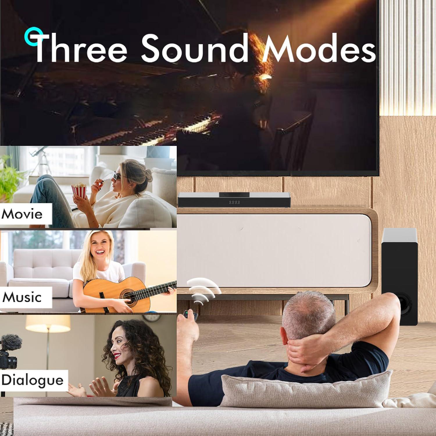 2.1ch Soundbar with 160 Watt Powerful Wired Sub woofer For TV PC, S-Force PRO Front Surround Sound Digital, Black