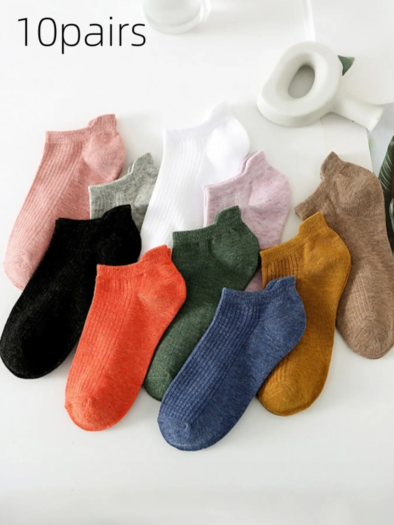 10 Pairs Women's Low Top Socks, Spring Summer Short Boat Socks, Ankle Socks, Non-Slip, Breathable, Casual, Random Colors