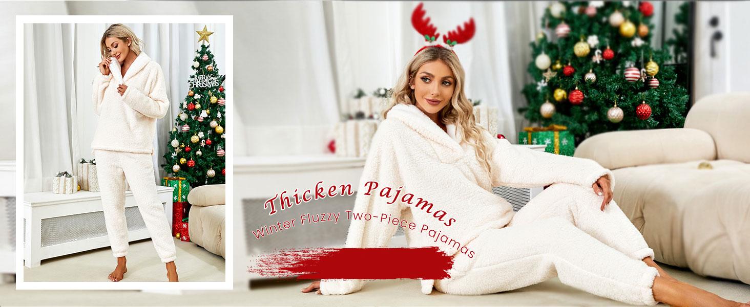 Naeduo Women's Fluzzy Sherpa Fleece Pajamas Warm Pullover Lapel Sleepwear Sets Naeduo Women's Fluzzy Sherpa Fleece Pajamas Warm Pullover Lapel Sleepwear Sets