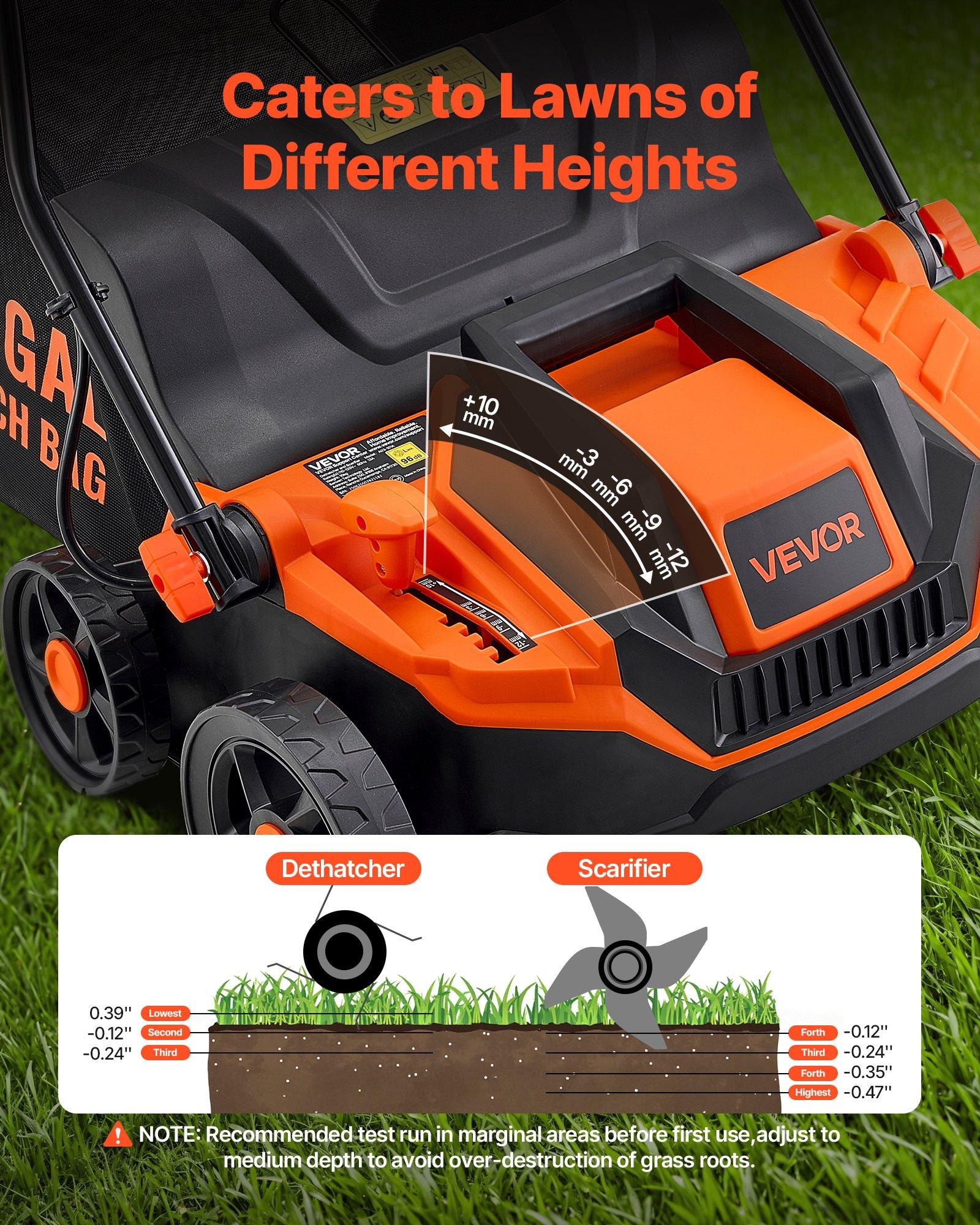 VEVOR 2-in-1 Electric Dethatcher and Scarifier, 13-Inch 13 Amp, Corded Lawn Dethatcher with 13-Gallon Thatch Collection Bag, 5-Position Depth Adjustment, Walk Behind Machine for Garden Yard Grass