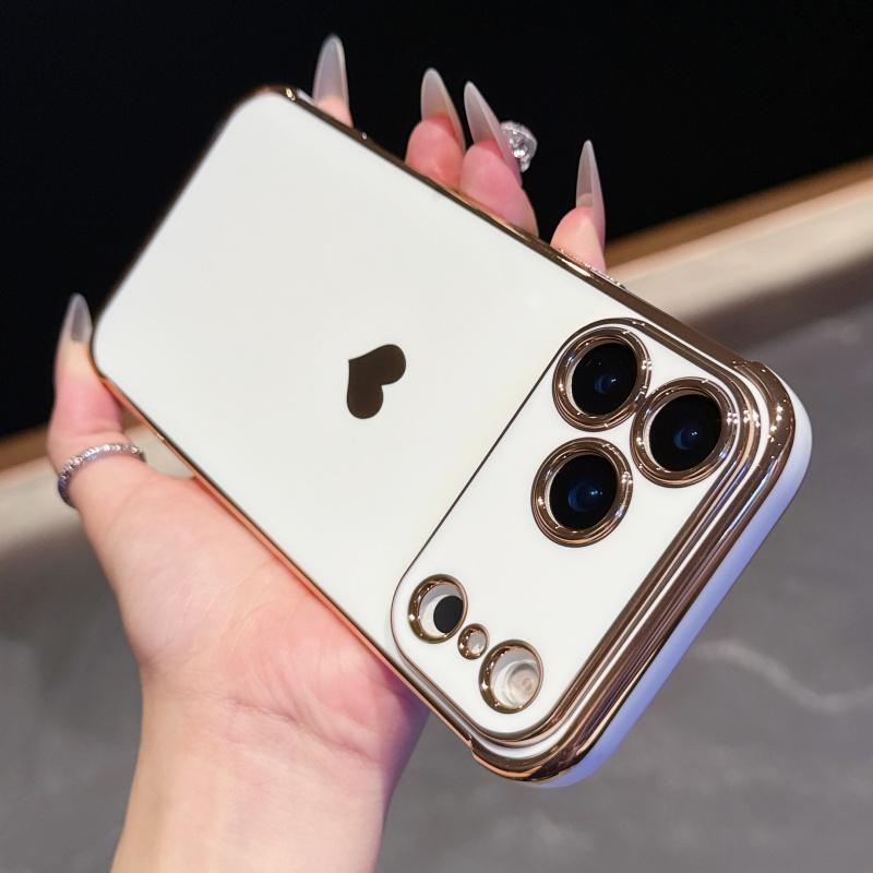 for iPhone 17 Pro Max 16 15 14 13 12 Phone Case, Luxury Cute Gold Love Heart for Women Side Small Pattern Luxury Plated Edge Camera Protection Soft Silicone Shockproof Bumper Cover for iPhone 17 Pro Max 16 15 14 13 12 Phone Case, Luxury Cute Gold Love Heart for Women Side Small Pattern Luxury Plated Edge Camera Protection Soft Silicone Shockproof Bumper Cover
