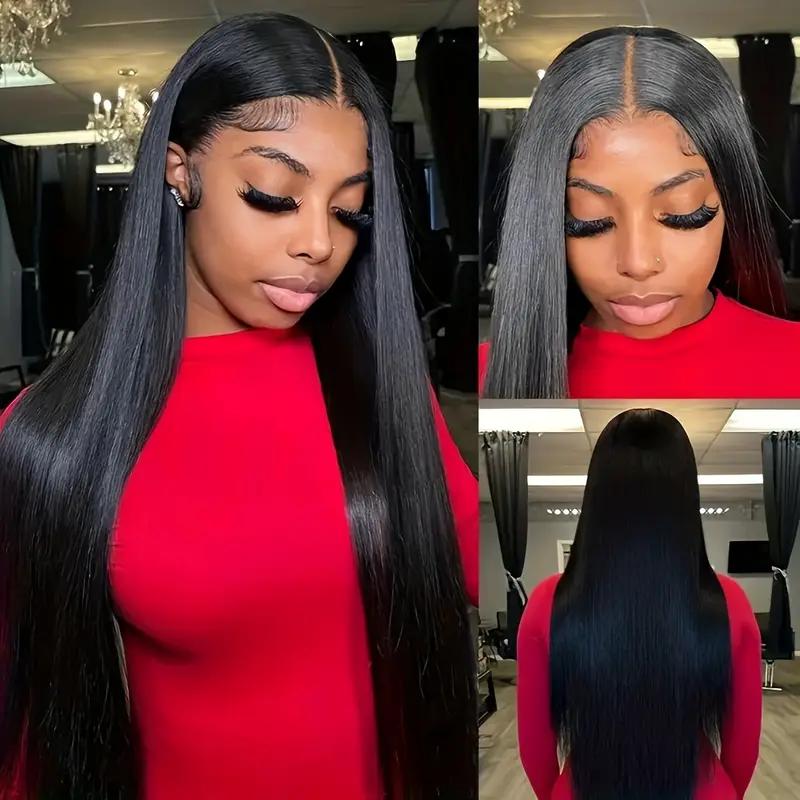 [Limited Stock]Yawawe Hair 13x6 HD Full Lace Frontal Glueless Wig Drawstring Wear Go 7x5  Glueless Wigs Brazilian Straight Pre-Cut Pre-Plucked Human Hair for Women Natural Black with free Sideburns Stickers