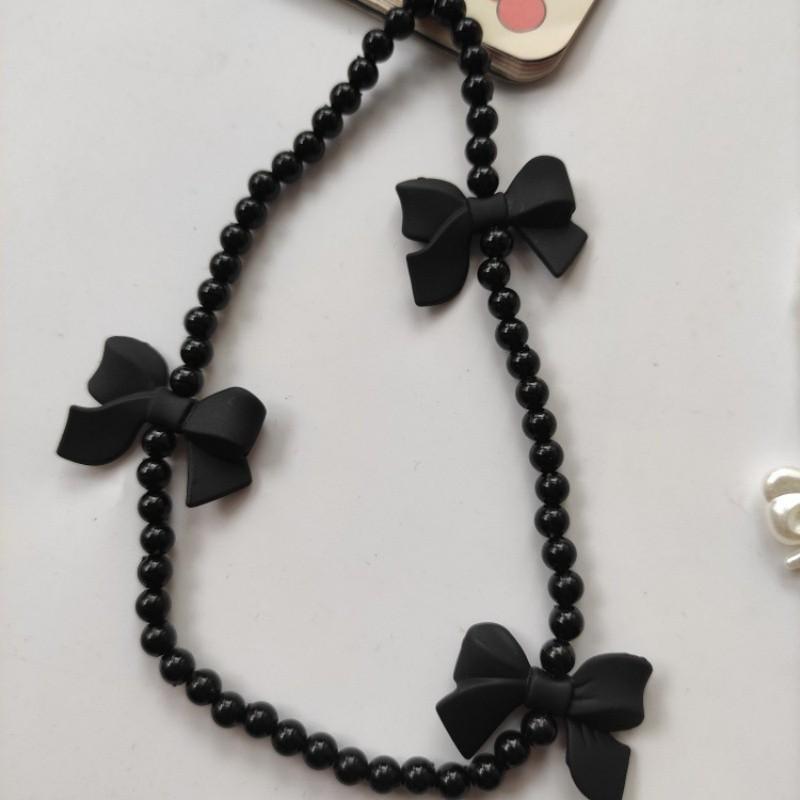 Sweet Cool Bow Beaded Phone Strap Short Fashion Bead Phone Chain Anti-Drop Prevent Falling, Stylish Mobile Accessory