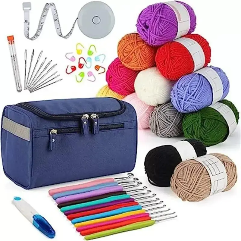 46PCS Crochet Hook Set for Beginners, Hand Knitting Tool Kit with Hanging Storage Bag, Complete Crochet Needles & Yarn Accessories, Portable Knitting Supply Organizer for DIY Handmade Yarn Crafts