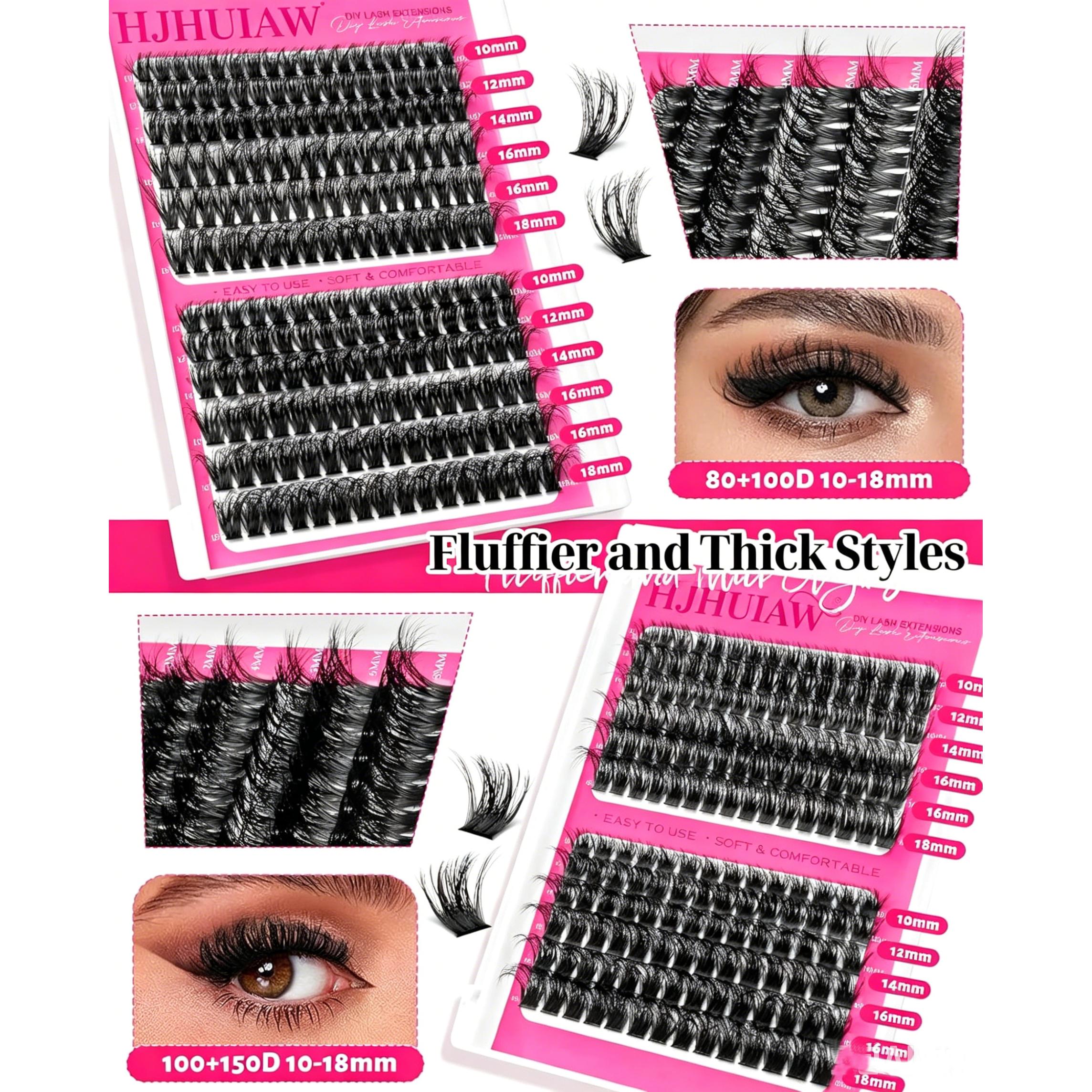 HJHUIAW 4 Styles Lash Clusters Kit 864Pcs Eyelash Clusters Lash Kit Volume Lashes Clusters D Curl DIY Individual False Eyelashes with 2 Bond&Seal Wispy Bulk Cluster Eyelash Extensions Kit De Pestañas