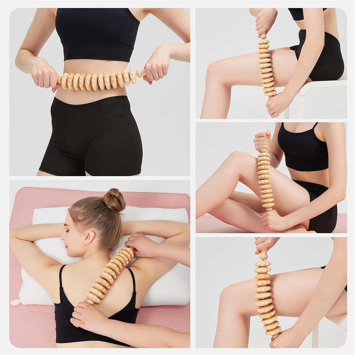 Ergonomic Wooden Massage Roller with Handle, Foot Heel Ankle Leg Massager, Smooth Rolling Muscle Relaxation Tool