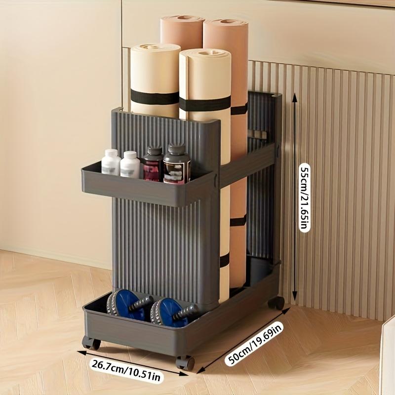 Space-Saving Vertical Fitness Storage Rack, Multi-Functional Organizer for Yoga Mats, Badminton Rackets & Table Tennis Rackets, Plastic Material