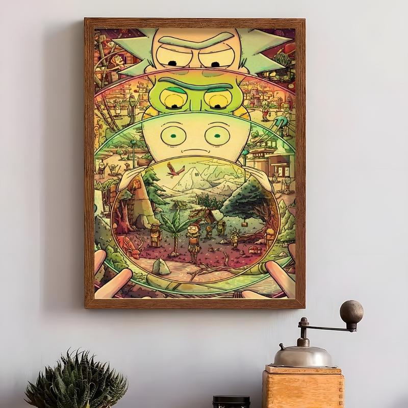 PIKPAKA Vintage Cartoon R-Rick-And-M-Morty Painting Calligraphy Waterproof & Scratch-Resistant Canvas Art - Premium Oil Painting Style Wall Decor For Living Room, Bedroom, Kitchen & Café, Perfect Holiday & Party Gift
