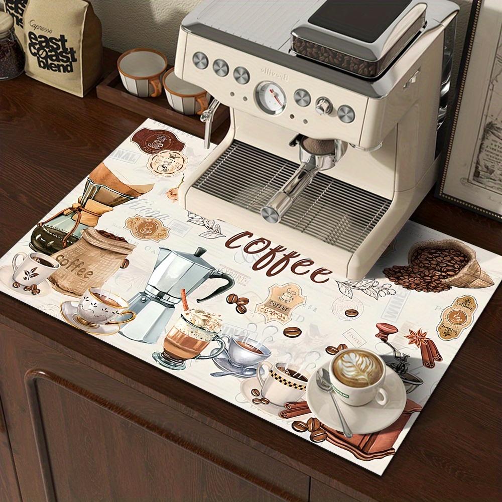 1pcs, Tableware drying pad, coffee machine pad, Coffee table mat, drying pad with watercolor retro coffee machine and cup design, polyester fiber - durable, highly absorbent, easy to clean drying pad, desktop decorative pad
