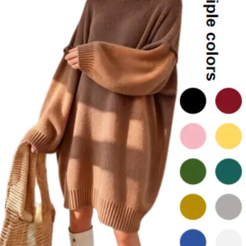 Women's Plus Size Loose-Fitting Ribbed Soft Basic Sweater Pullover, Casual Fall & Winter Knitwear, Elegant Long Sleeve Sweater Dress for Daily Wear