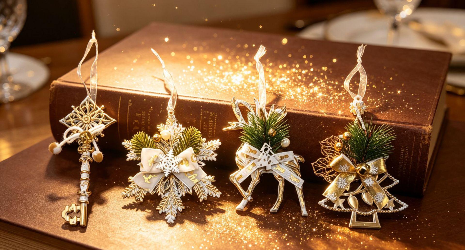 1Pc Christmas Ornaments, White & Gold Vintage Plastic Hanging Decorations, Snowflake Reindeer Key Christmas Tree Pendants, Suitable for Christmas Tree Decor, Holiday Decor, Window & Home Festival Atmosphere Decor
