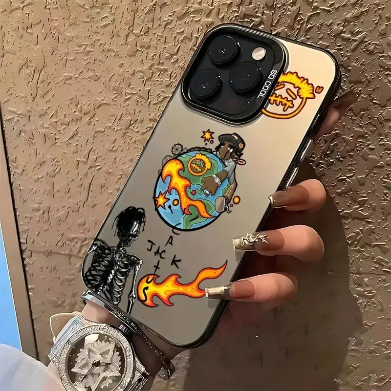 Cactus Jack Rapper Pattern Laser Smartphone Casing - Minimalist IMD Plastic TPU Anti-Drop Protect Cover, Multi-Model Fit for iPhone 17/16/15/14/13/12/11 Plus Pro Max Series, Ins-Style Mobile Accessory,leopard,Anim,A,,Hyperrealist,lily,polka,dot phone case