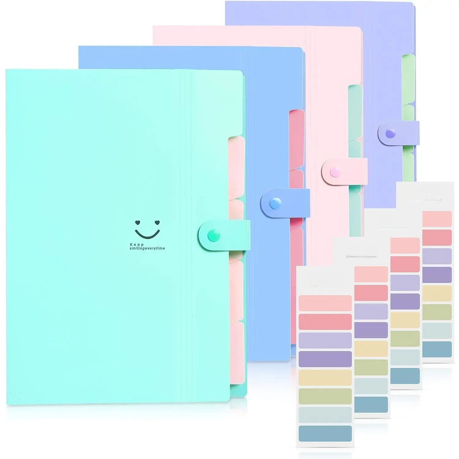 Modern Expanding File Folders (Pack of 4) - 5 Pockets, 32 Labels, 12.8x9.8", Portable Document Paper Organizer for Document Sorting, Letter/A4 Size Office Filing Product, Label, Pp Synthetic, Snap Closure