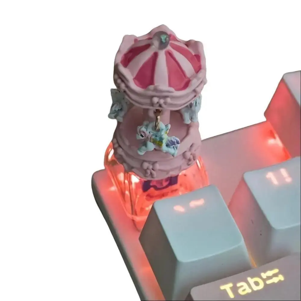 Handmade Resin Unicorn Keycap with 3D Pink Carousel Design, Cute ESC Replacement for Cherry MX Switches, Pastel Desk Aesthetics, Esc Keycaps, Resin Base, 3D Carousel Design, Cute Handmade, Keyboard Customization Gift For Her