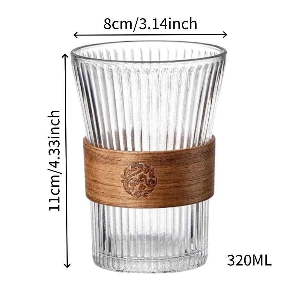 2pcs 320ML Glass Coffee Cups with Bamboo Sleeve, Espresso Drinking Set, Home Essential Glassware, Clear Cups for Beer, Cocktail, Tea, Latte