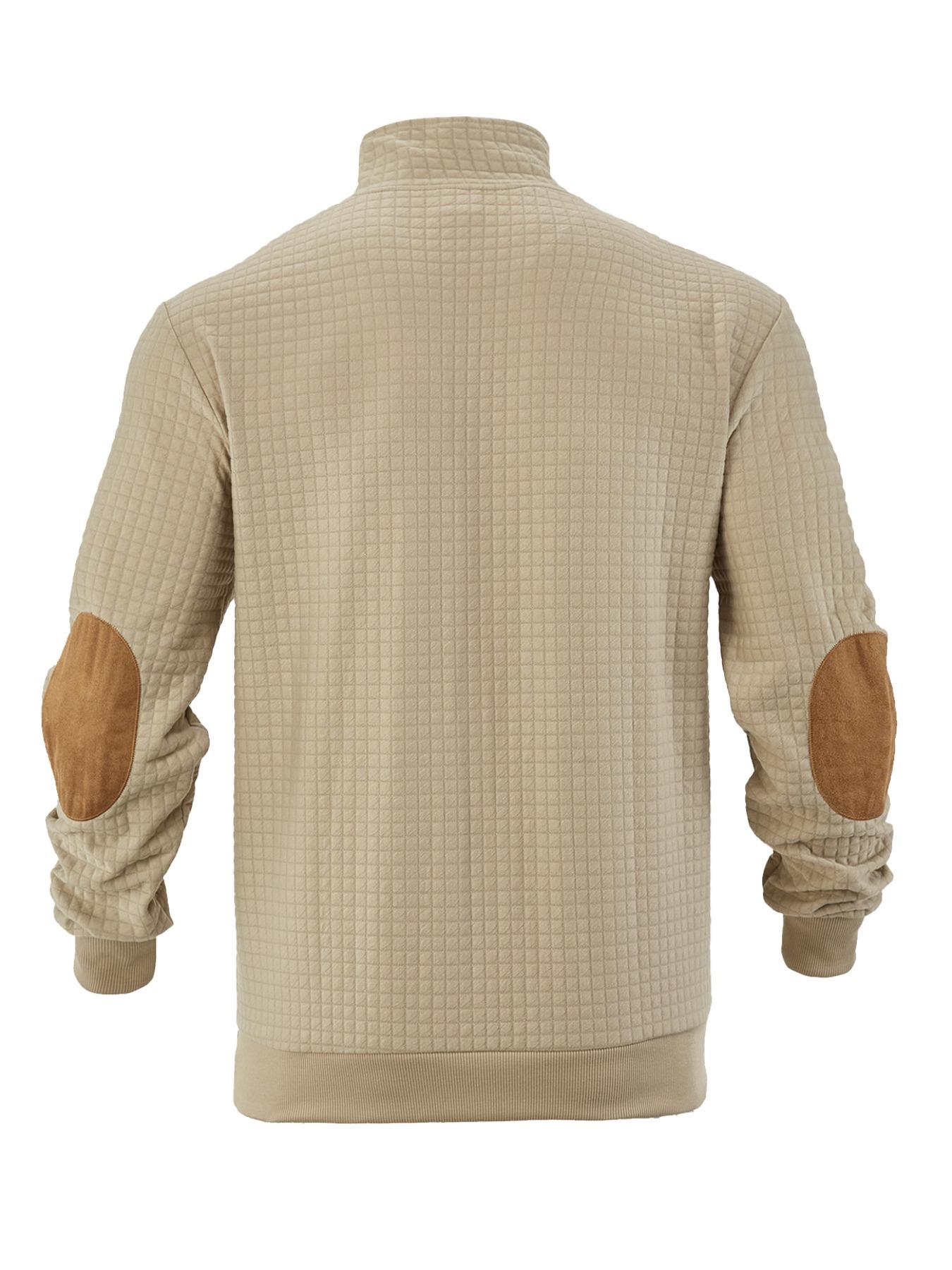 Men's cross-print plain color waffle weave hoodie, long-sleeve stand-up collar pullover, Jesus cross print, quarter z design, winter hoodie, daily holiday wear, street style casual outfit, suitable for spring, autumn and winter seasons.