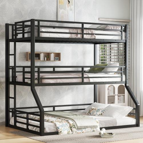 [Bellemave]Bunk Bed, Metal Triple Bunk Bed with Safety Guardrails, Heavy-duty Bunk Bed with Noise-reduced Design