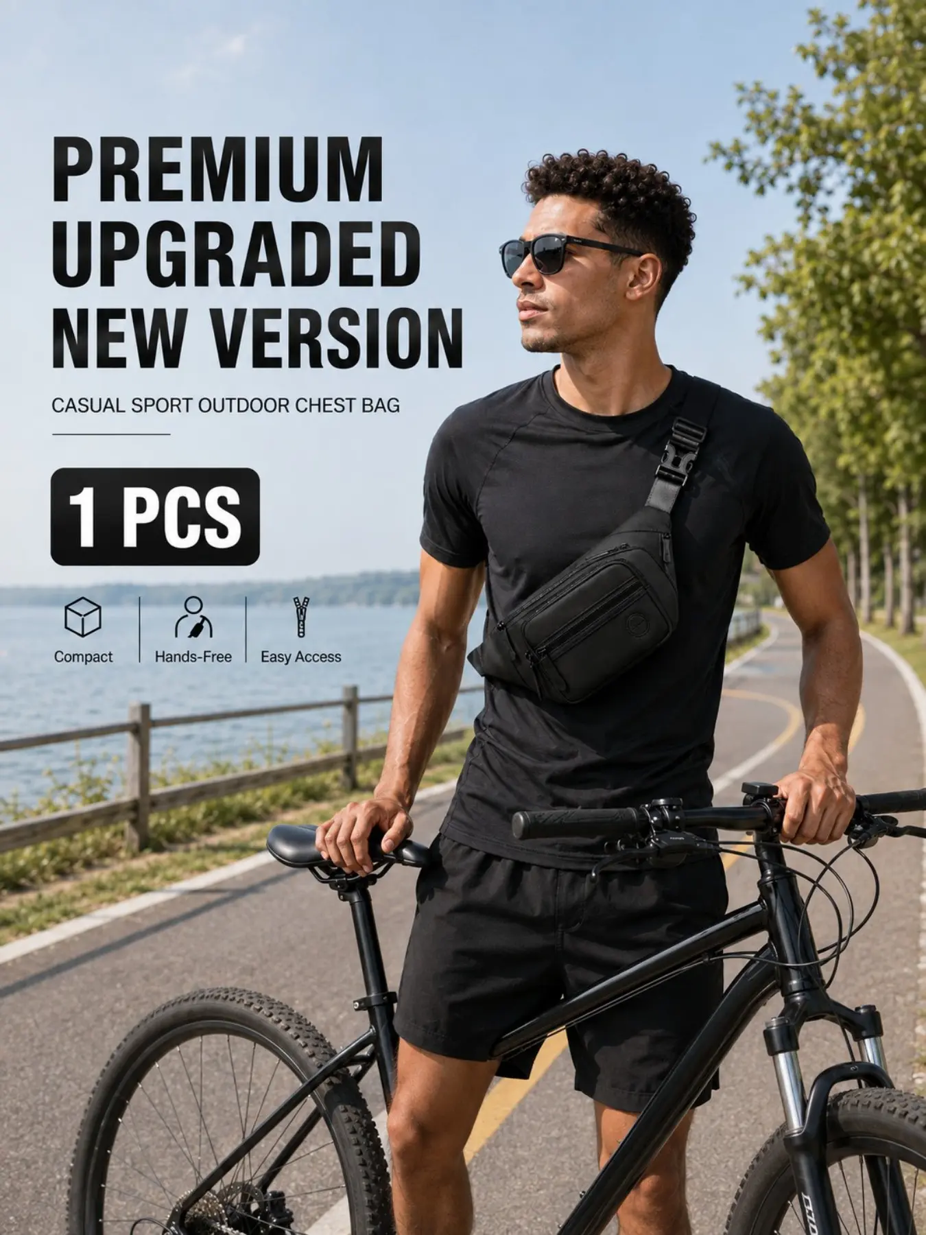 Waterproof Black Sling Chest Bag for Men, Multi-Pocket Waist Pack with Adjustable Straps and Durable Zippers, Lightweight Daily Bag, Holiday Birthday Present for Him, Waterproof Fanny Pack