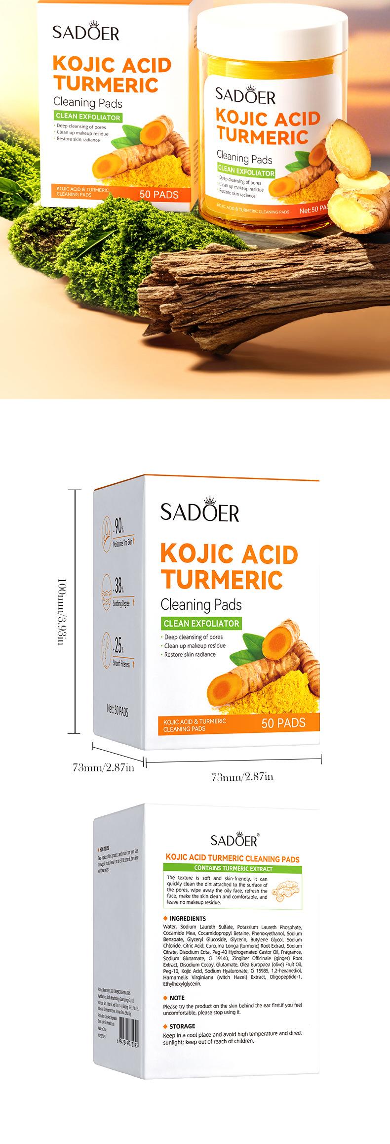 Disposable Turmeric Kojic Acid Cleansing Pads 50Pads Easy Daily Face Wash Pads Oil Control Refreshing Facial Skincare