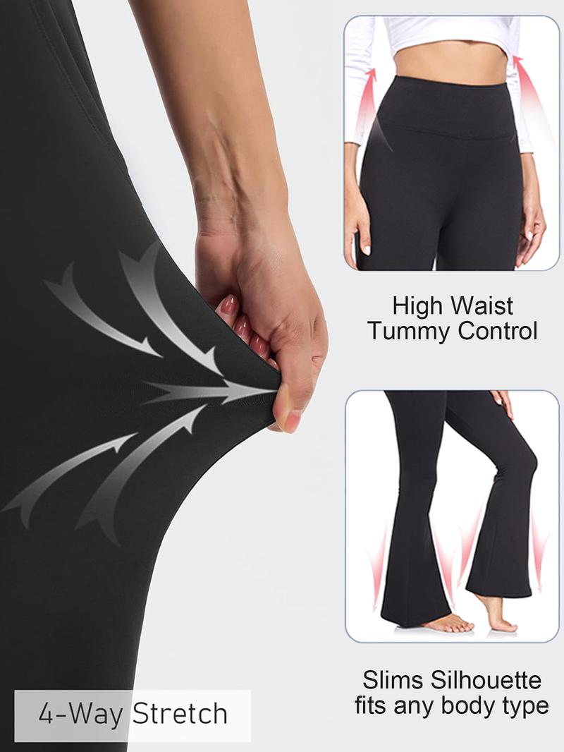 3PCS Women's High Elastic Breathable Pants With Side Pockets, Flared Leg, High Waist, Tummy Control, Soft & Comfortable Fleece Lined Yoga Trousers, Outdoor Running Workout For Autumn/Winter