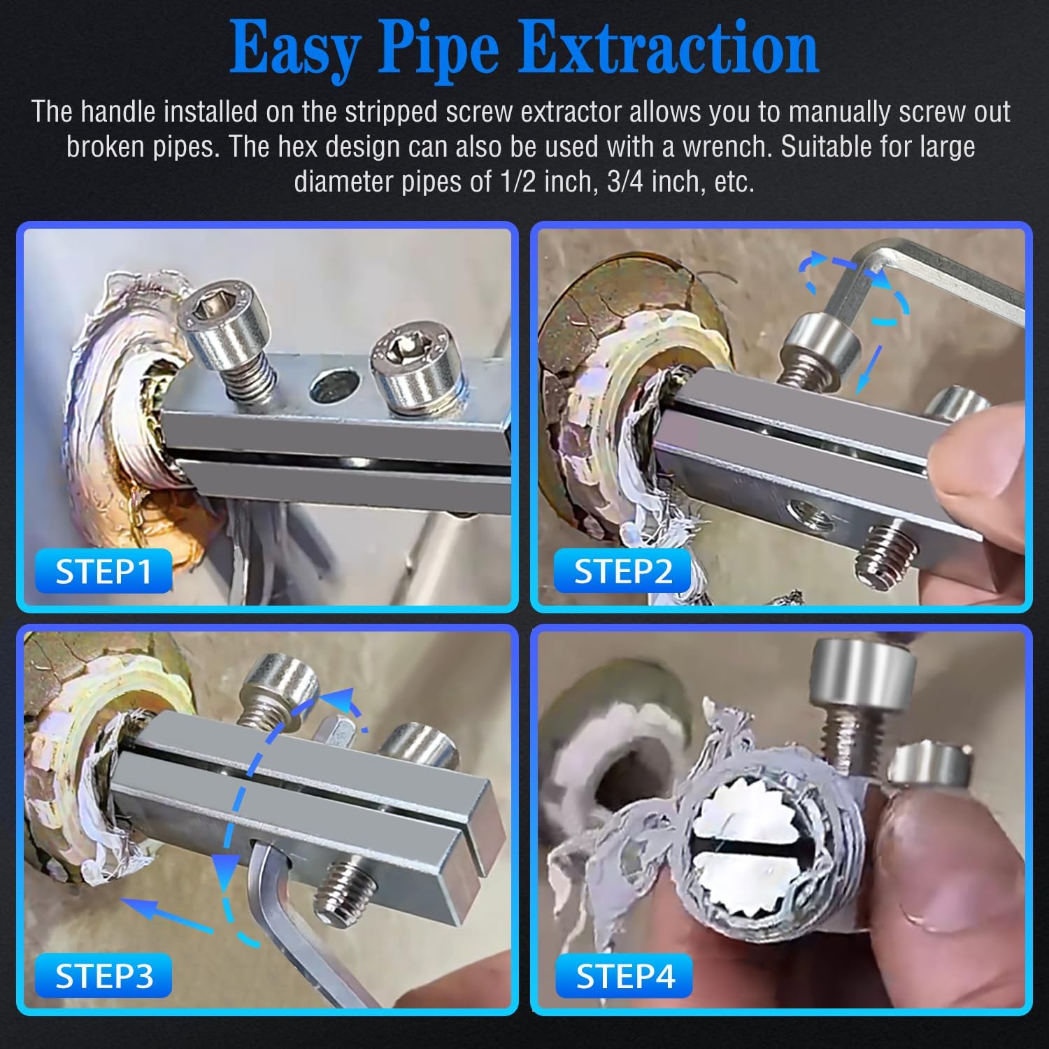 Broken Head Screw Extractor Faucet Angle Valve Wire Extractor for Sink Valve,Pipe Extractor Set,Easy Out Allen Screw.