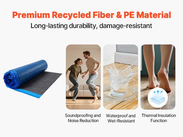 VEVOR Floor Underlayment 200 sq. ft/Roll, 3 mm Thick Laminate Flooring Padding with Attached Vapor Barrier, Heavy Duty Fiber+ PE Film, Soundproofing Noise Reduction, Ideal for Laminate Wood Floors VEVOR Floor Underlayment 200 sq. ft/Roll, 3 mm Thick Laminate Flooring Padding with Attached Vapor Barrier, Heavy Duty Fiber+ PE Film, Soundproofing Noise Reduction, Ideal for Laminate Wood Floors