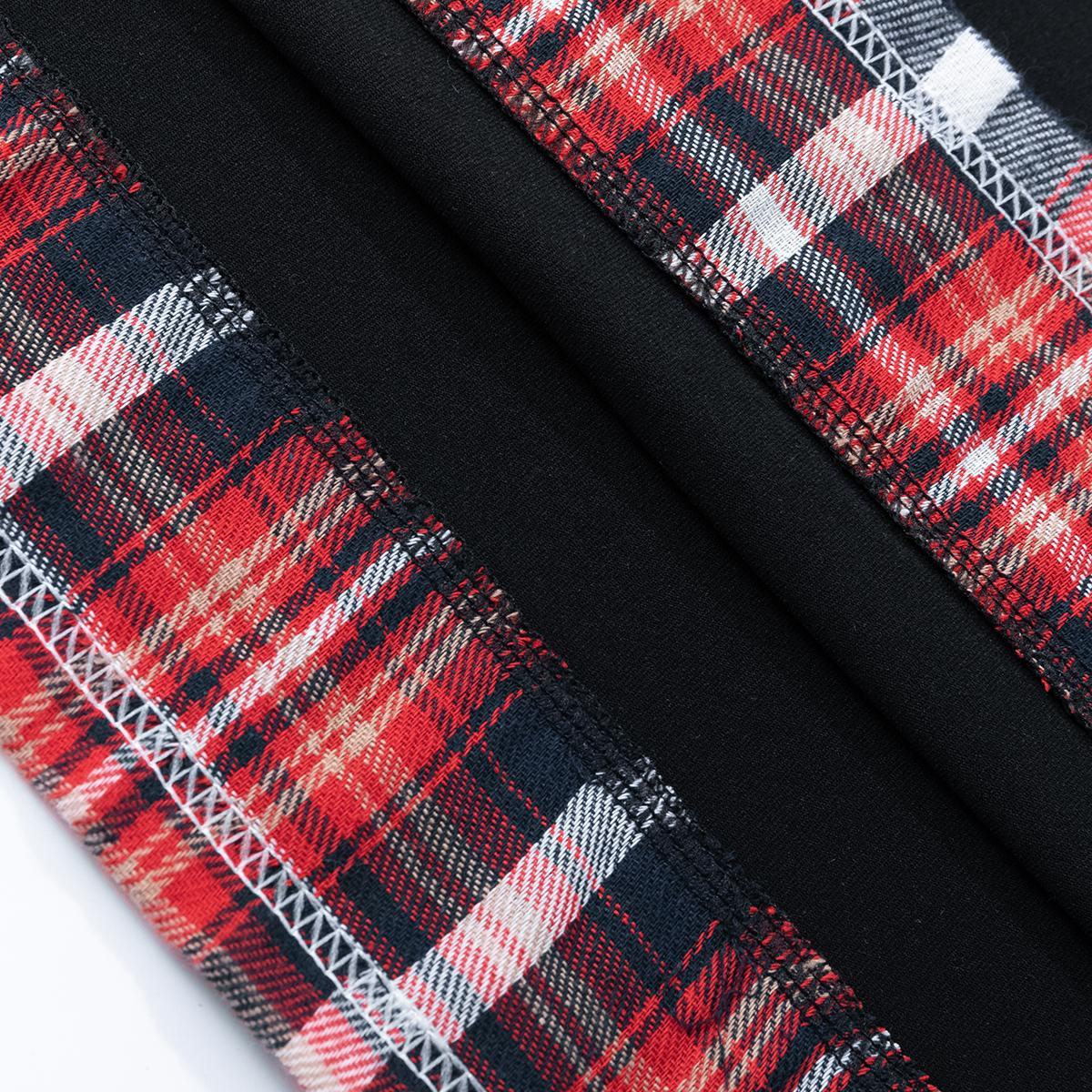 Plaid-Patchwork 2-Piece Set Mens Streetwear Casual Outfit with Contrast Plaid Hem, Elastic Waistband & Adjustable Drawstring for Daily Wear & Summer Outings