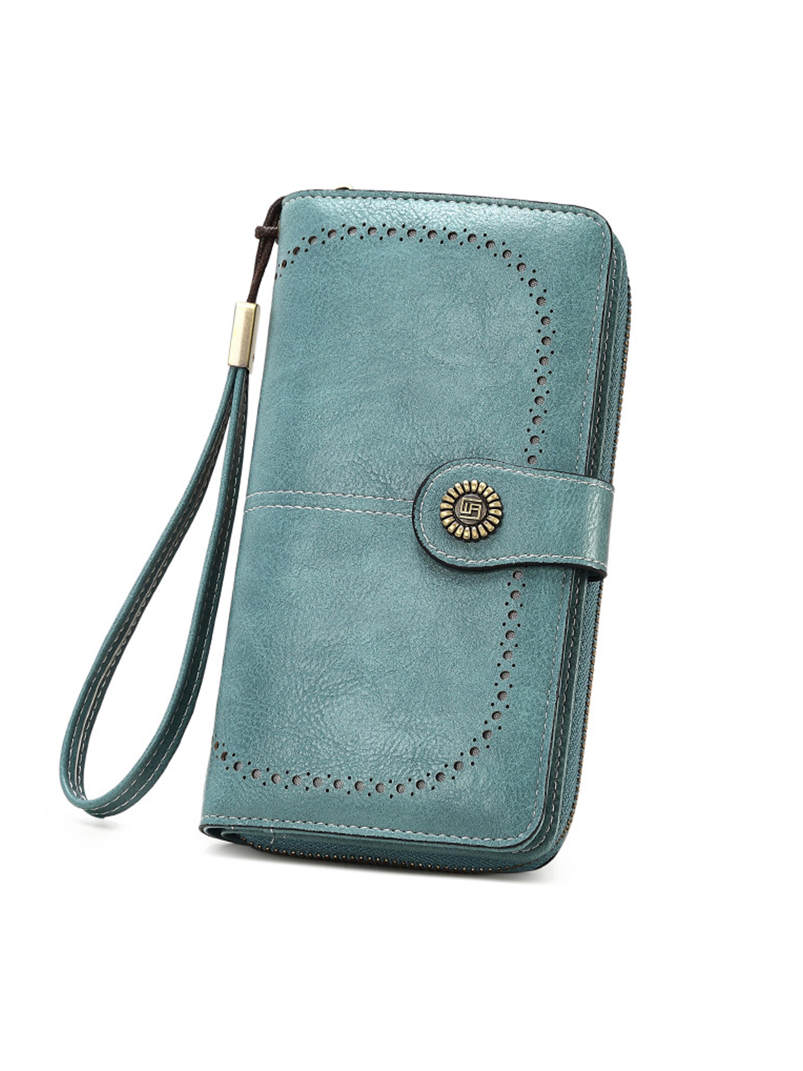 Women's Elegant Solid Color Long Wallet with Wrist Strap, Stylish Wallet, Multi-Functional Rfid Protection Zipper Wallet, Large Capacity Daily Use Handbag