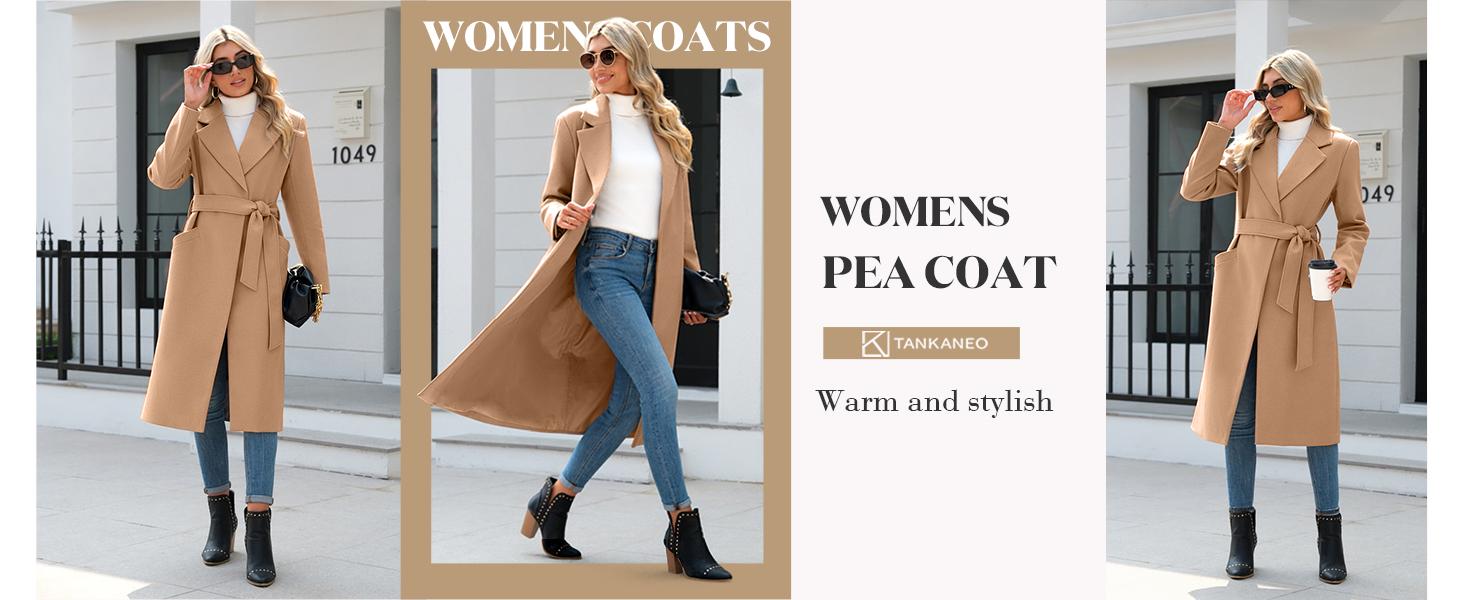 FMEYOA Womens 2025 Notched Lapel Collar Coats Open Front Long Jackets Overcoat with Belt