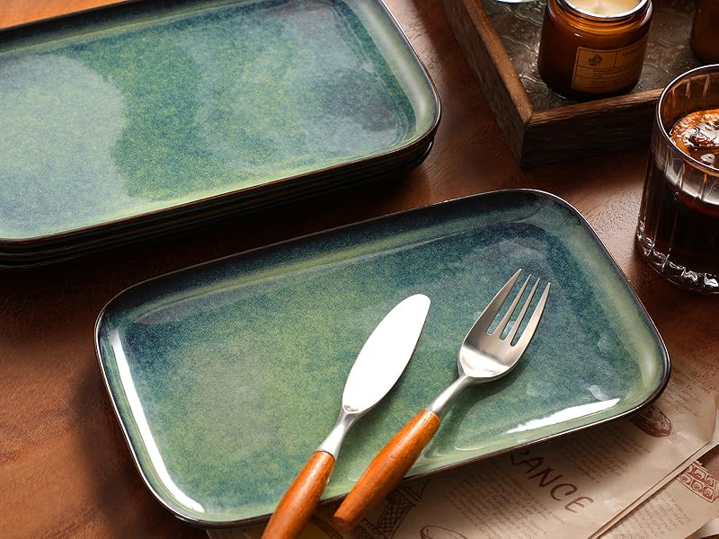 Stern Serving Platters Set of 4, 11 Inches Rectangular Serving, Green Serving Trays for Entertaining