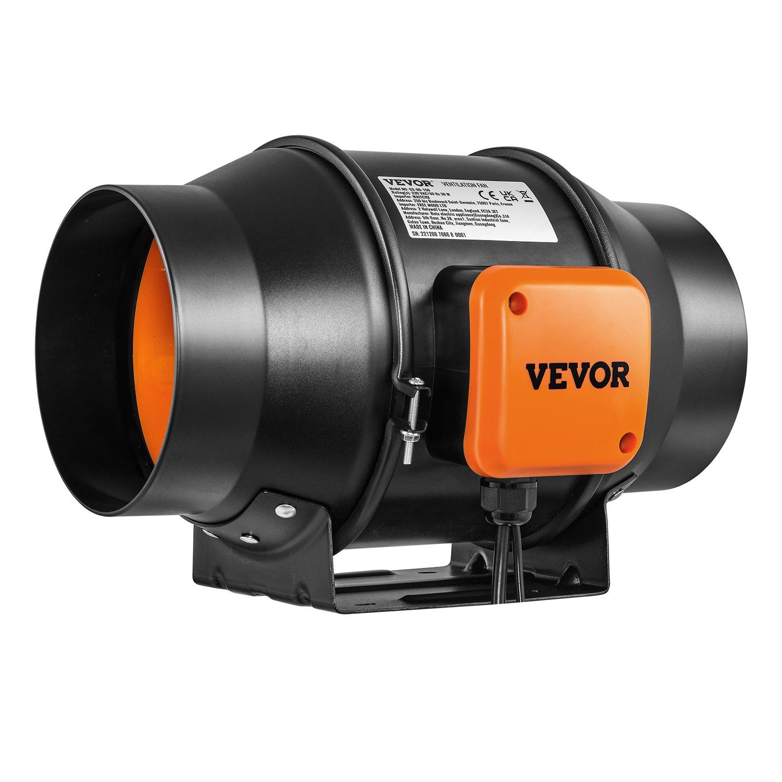 VEVOR 6-inch EC Inline Duct Fan Ventilator, 402 CFM with Temperature & Humidity Controllers, Quiet Motor Exhaust Fan for Grow Tents, Hydroponics Cooling Boosters (EC 6-inch Ventilator)