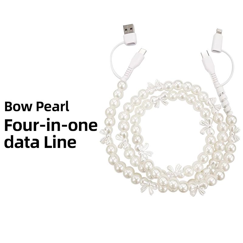 Stylish Pearl-Bead Shine Charging & Data Cable - Functional Mobile Phone Accessory, Compatible with iPhone Lightning, Samsung Type-C & All Smartphones