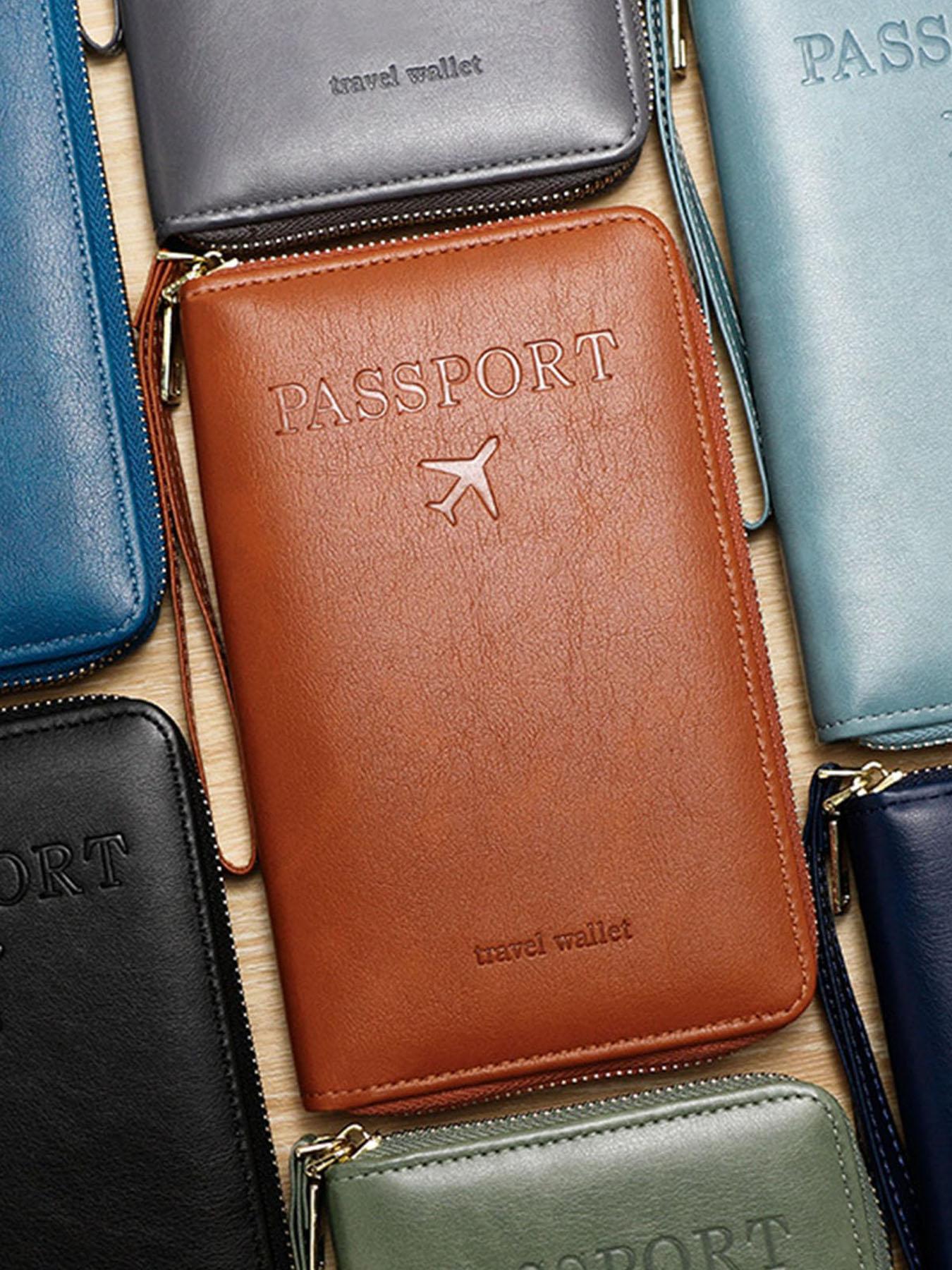 Unisex Zippered Passport Holder, Leather Travel Wallet with 2 Passport Slots, Multi-Card Organizer for Family Travel, International Trip & Gift