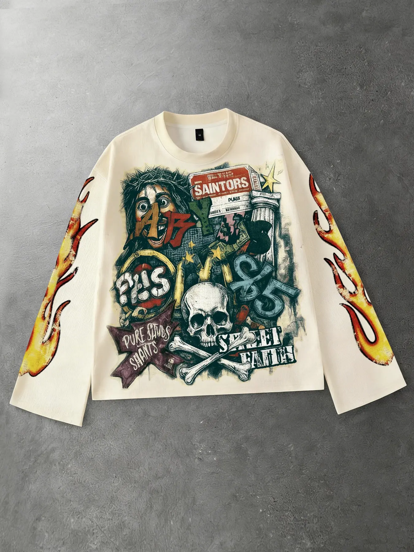 Y2K graffiti printed long sleeved T-shirt for both men and women
