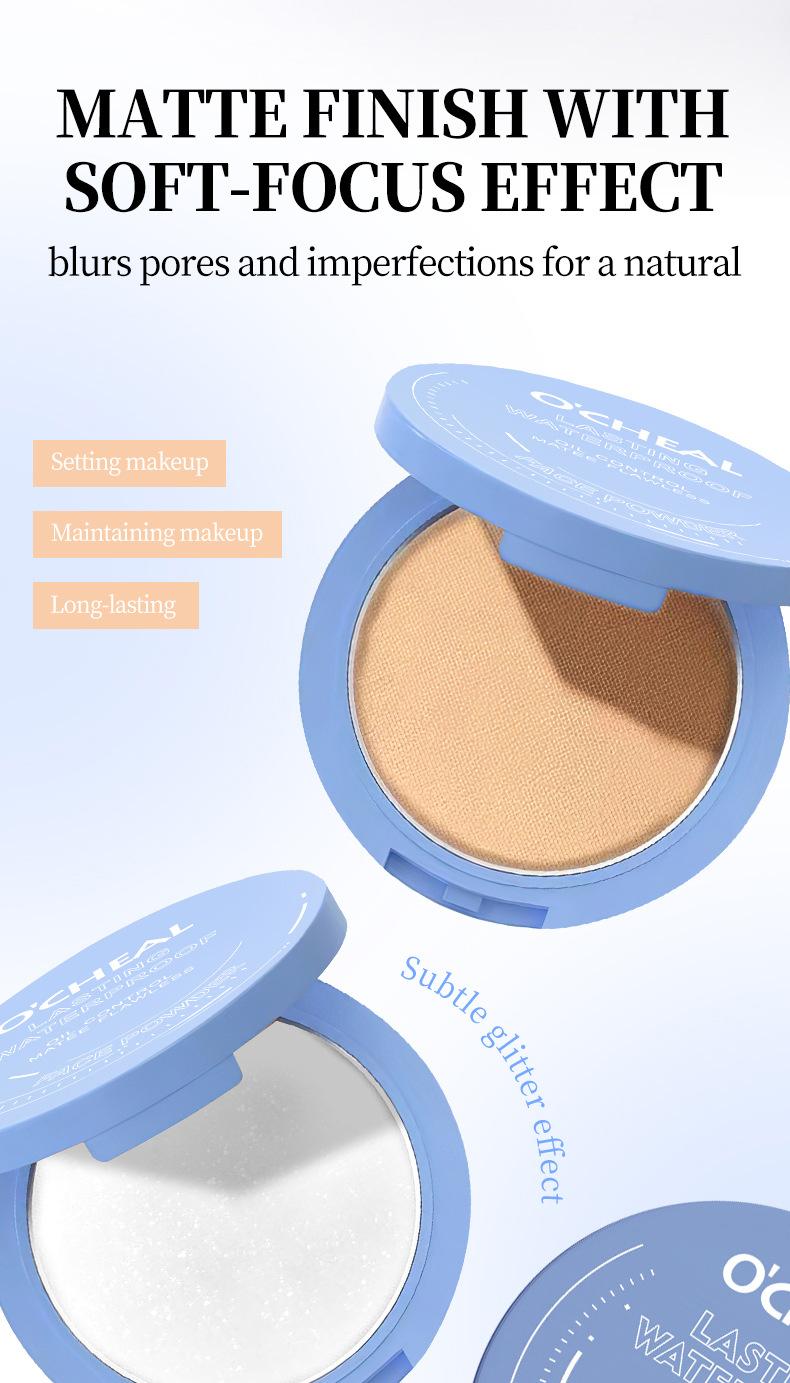 Matte Soft Focus Setting Powder & Pressed Powder, Water Resistant Natural Coverage Makeup, 3 Shades Easy Application for Daily Office Makeup, Soft Focus Finish