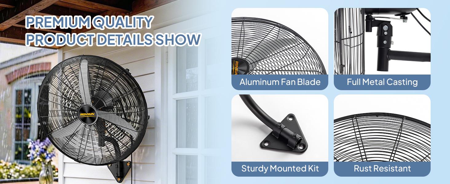 ROVSUN 20/26/30-in Wall Mounted BLDC Motor Adjustable Speed Fan, High Velocity Industrial Oscillating Waterproof Fan with Wired Remote for Garage, Patio ROVSUN 20/26/30-in Wall Mounted BLDC Motor Adjustable Speed Fan, High Velocity Industrial Oscillating Waterproof Fan with Wired Remote for Garage, Patio