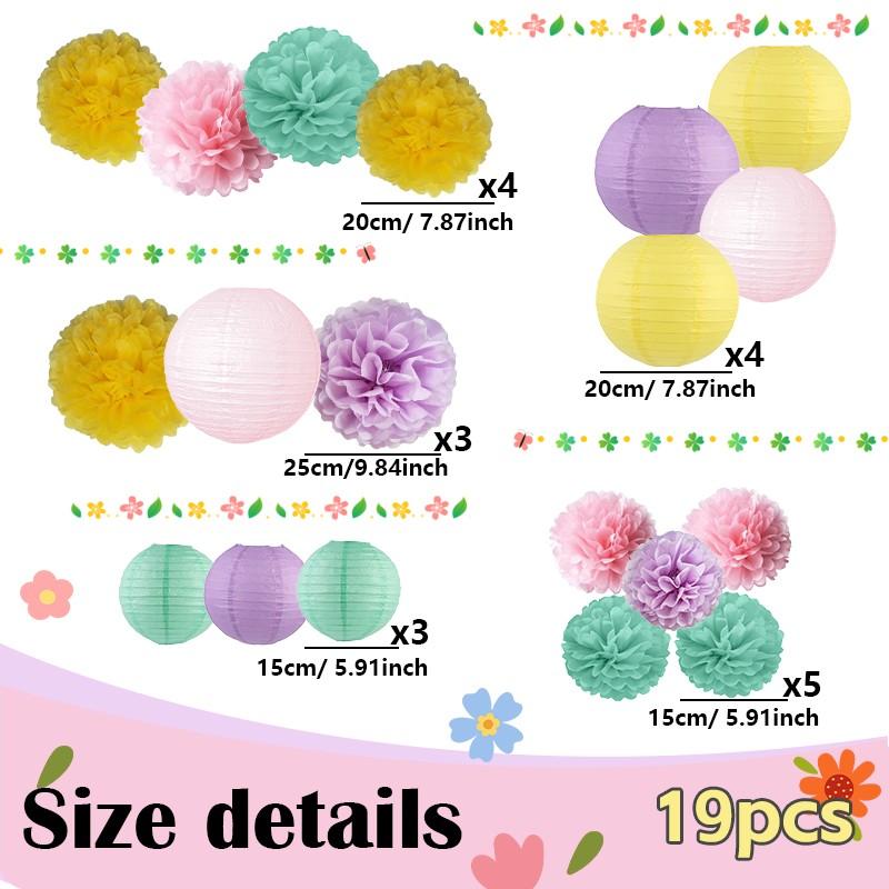 19pcs Handmade Paper Flower Balls Set, Bohemian Style Party Decorations, Wedding & Spring Summer Outdoor Hanging Decor, Warm Color Scheme