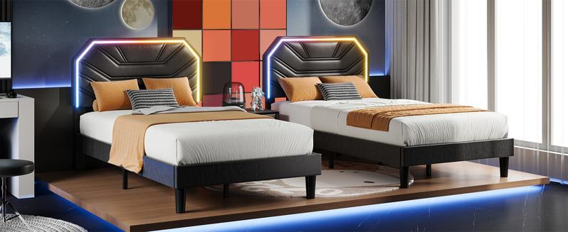LIKIMIO Bed Frames with Lighted Headboard, Upholstered Modern Cama Platform Bed with Heavy Duty Supports, No Box Spring Need, Noise Free, Easy Assembly