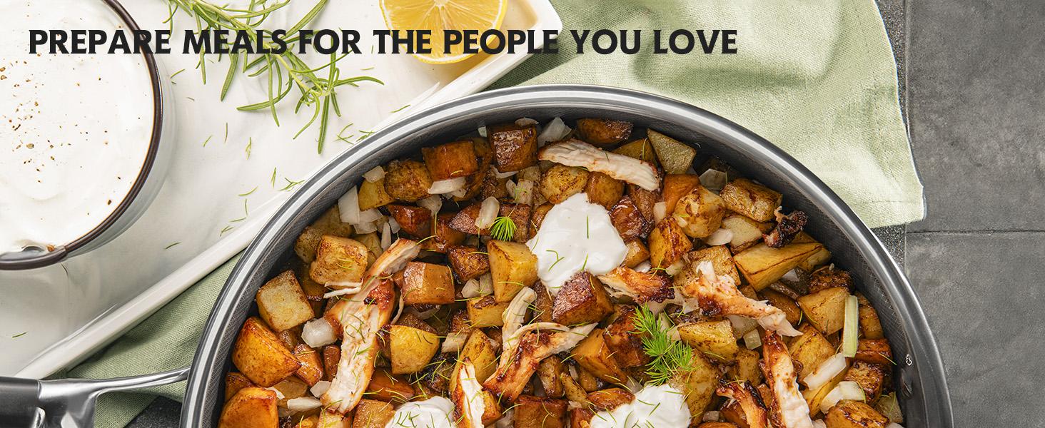 SNOWCLAD Pots and Pans set non stick, 10 pcs Hybrid Stainless Steel Cookware Sets, non stick Frying Pans, Saucepans, Saute Pan & Stock Pot, PFOA Free kitchen skillet,Induction Compatible Metal Nonstick Lids