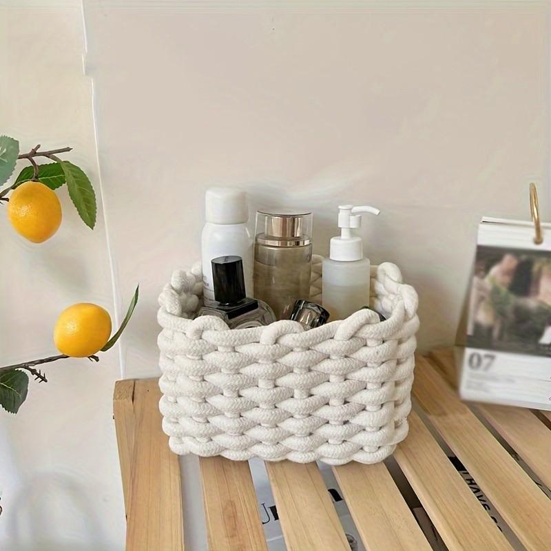 Handmade Polyester Storage Basket Stackable Cosmetic Organizer, Durable Design for Bedroom Living Room Vanity Decor, High-Quality Home Organization, Decorative Appeal