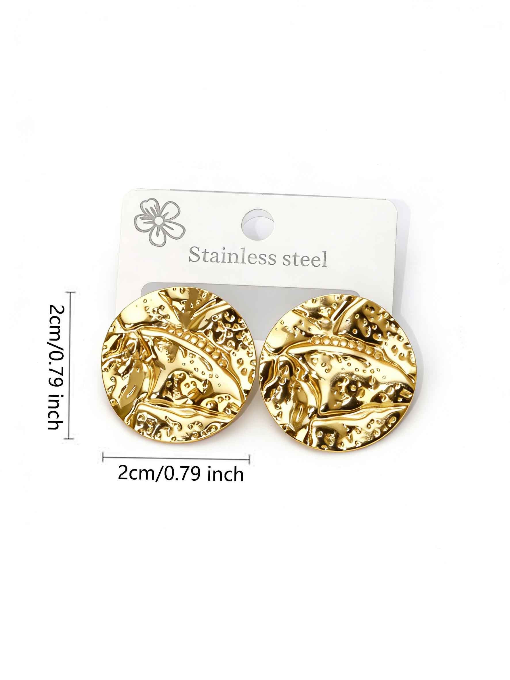 18K Gold Plated Stainless Steel Earrings for Women, Vintage Geometric Flower Heart Statement Studs, Hypoallergenic Non Tarnish Fashion Jewelry
