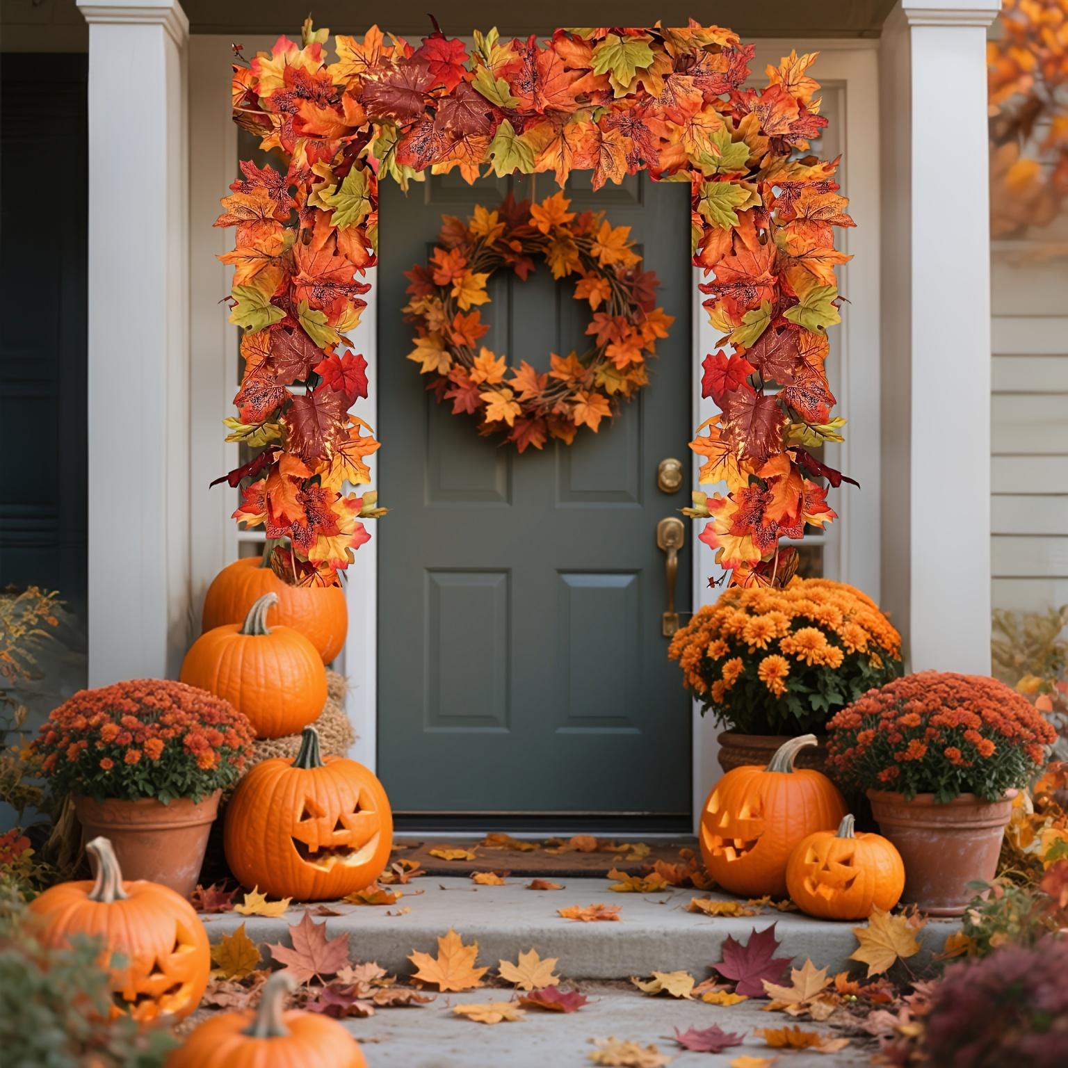 5-Pack Autumn Maple Leaf Wreaths, Fake Fall Leaves for Home Office Decor, Festive Decorations, Seasonal Thanksgiving Halloween Christmas Decoration, Indoor Use, Fade-Resistant PVC, Easy Hanging Design