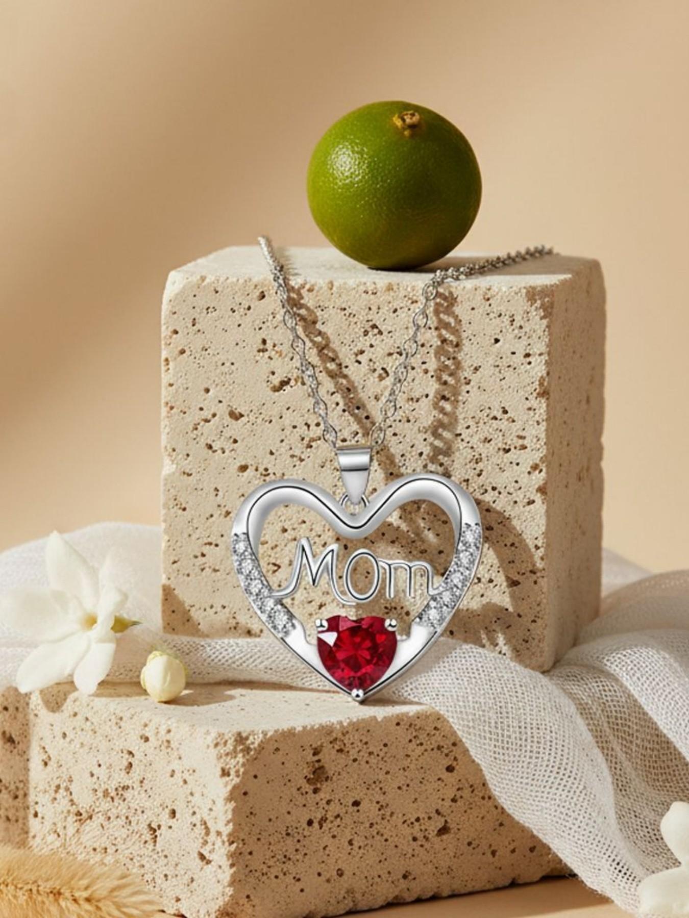 Heartprint Motherly Love Original MOM luxury premium heart-shaped gem necklace.Paired with a surprise double-door preserved rose jewelry gift box.Ideal gift for birthdays, Mother’s Day and Valentine’s Day.