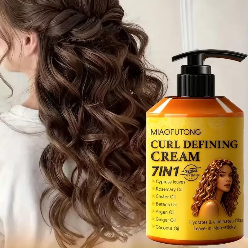Curl Cream with 7-in-1 Hair Oil - Infused with Biota Essence, Rosemary Oil, Castor Oil, Babassu Oil, Argan Oil, Ginger Oil & Coconut Oil. Deep Moisture, Radiant Shine, Long-Lasting Voluminous Style. Perfect for Waves