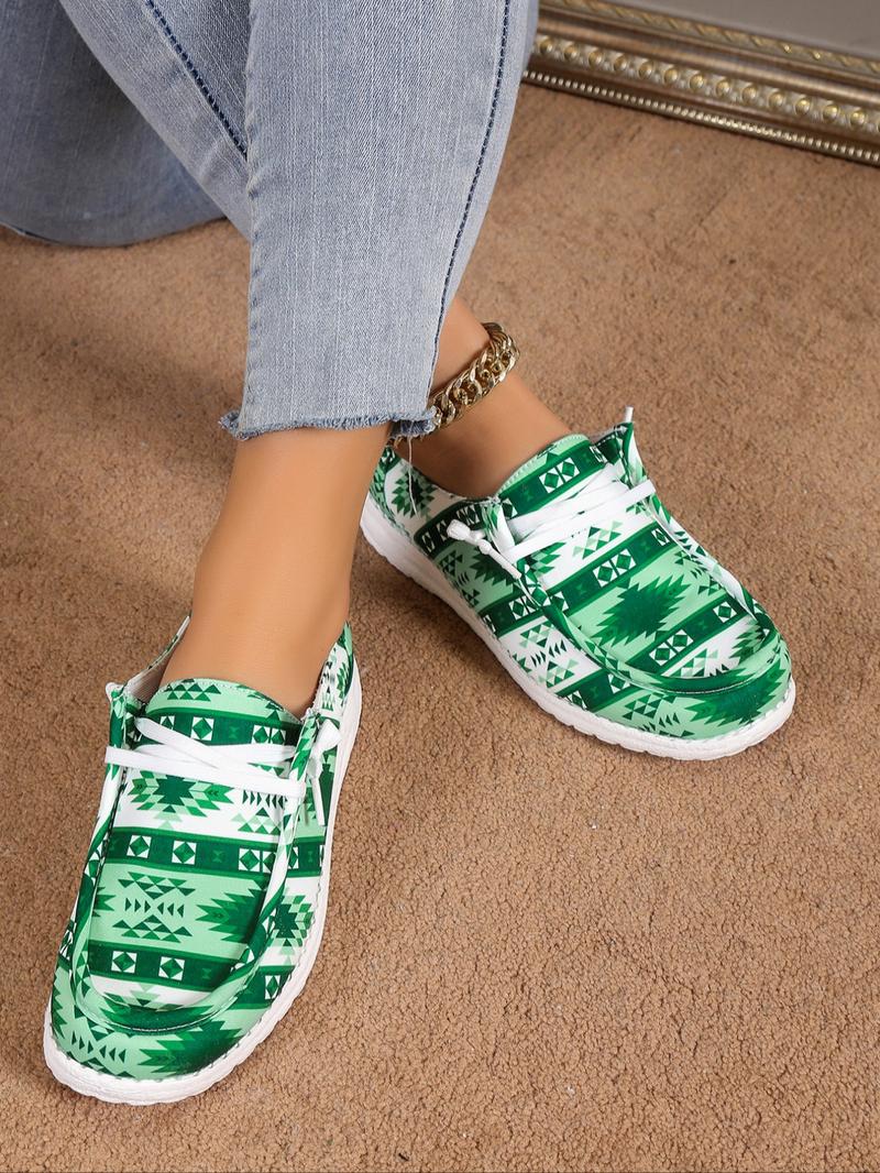 Women's Fashion Ethnic Pattern Lace up Low Top Sneakers, 1 Pair Casual Comfortable Lightweight Flat Shoes, All-match Soft Sneakers for Daily Wear, Lightweight Footwear