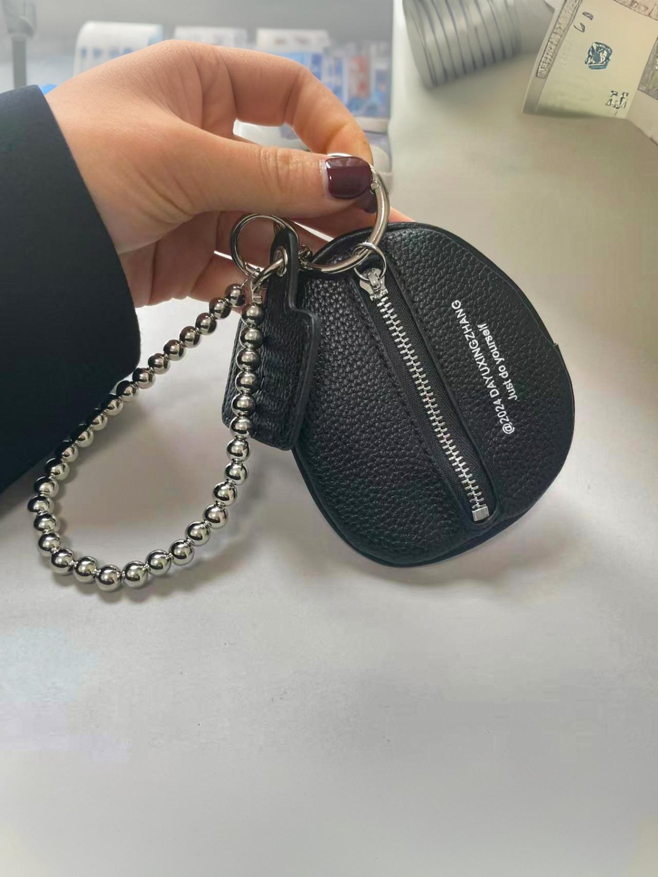 Fashion accessory bag pendant bag black lychee pattern key pouch internet-famous mini clutch