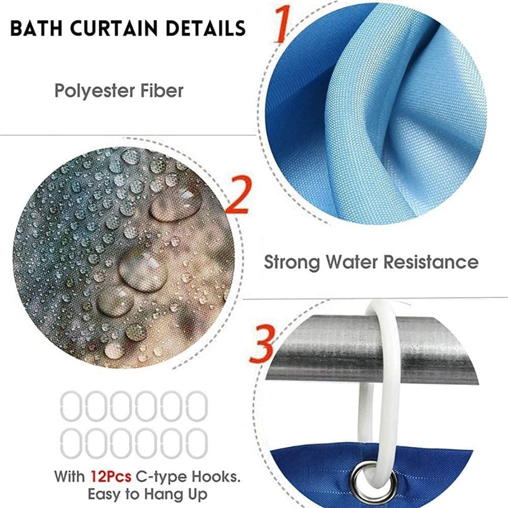 4 Piece Blue Rose and Leopard Bathroom Set with Shower Curtain and Rugs, Toilet Lid Cover and Non-Slip Mat, Blue Shower Curtain with 12 Hooks, Luxury Complete Bathroom Accessories Decor Set