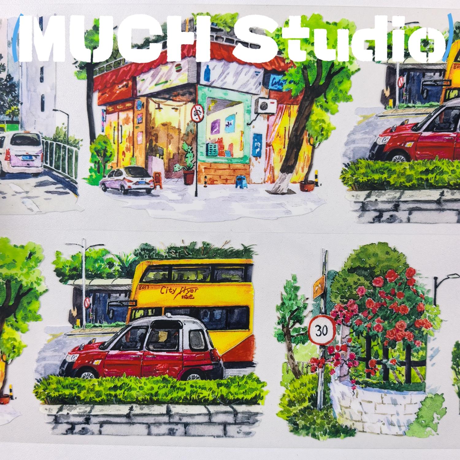 1pc (7*100cm), Original New Product, Sticker Recording the Scenery of a City Corner, High-end Craftsmanship PET Tape, Exquisite Pattern, Versatile and Practical, Suitable for Scrapbooking, Decorating Journals, Notebooks, Greeting Cards, Photo Frames and M