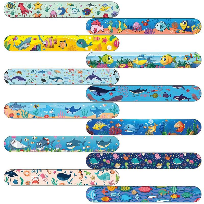 24pcs Ocean Quicksand Slap Bracelet, Mermaid Seashell Wristband, Colorful Marine Animal Snap Band, Assorted Designs, Beach Summer Decor Gift